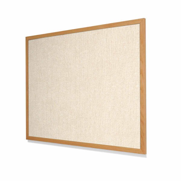 Type II Woven Vinyl Koroseal Linden II Latte Cork Board with Narrow Red Oak Frame